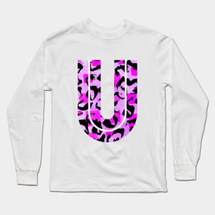 Letter U Watercolour Leopard Print Alphabet Long Sleeve T-Shirt